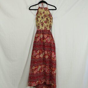 Boho Floral Halter Maxi Dress Festival Hippie Y2K Sundress Small- medium